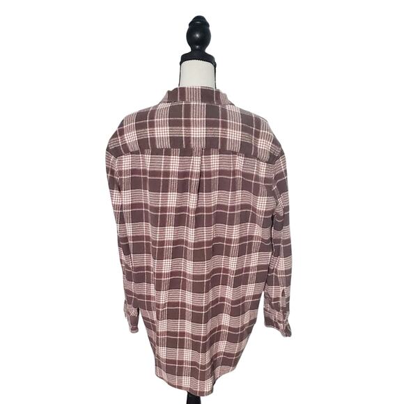 Aerie Flannel Shirt Size Medium Brown Pink Cabincore Fall Oversized Camping - Picture 2 of 6